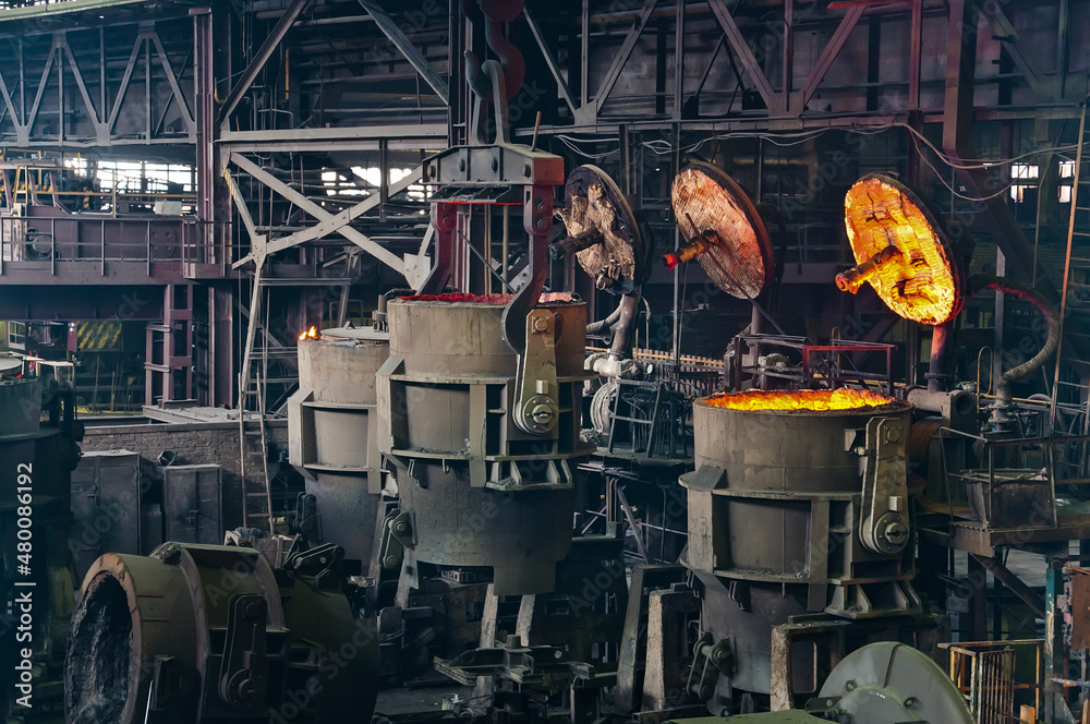 Metallurgical production. Melting of metal in an open-hearth furnace.