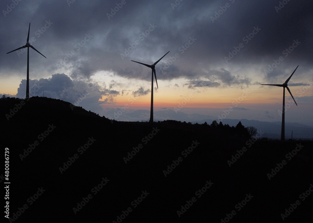Fototapeta premium Sunset at the windmills of Santa Ana in San Jose Costa Rica