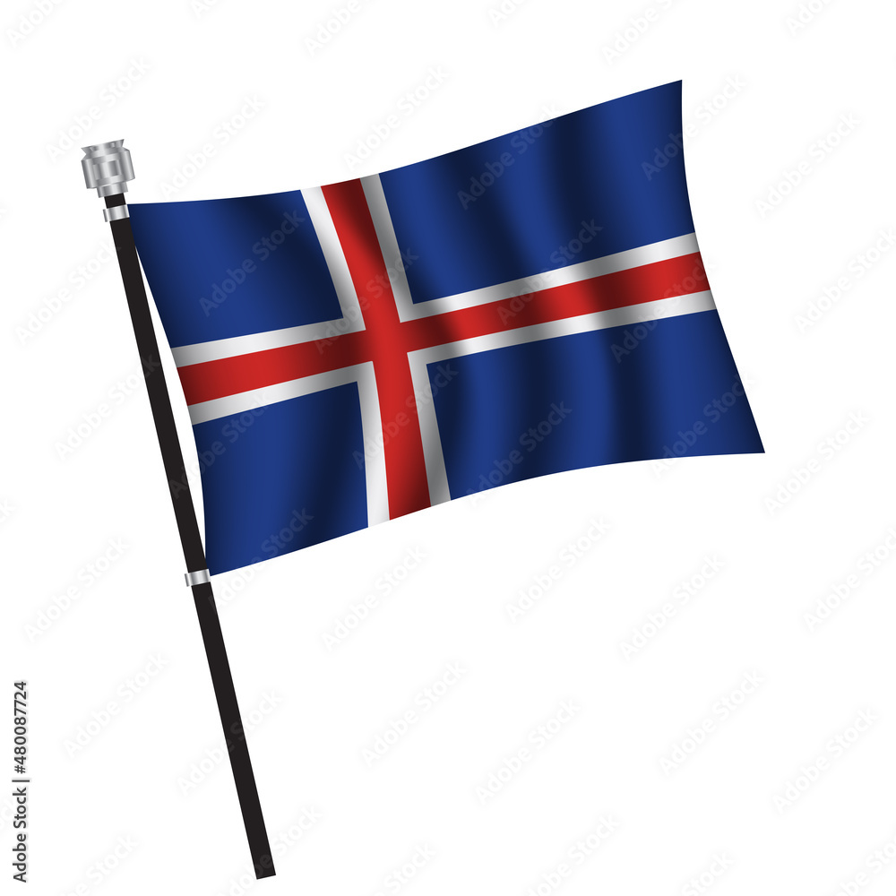 Iceland flag , flag of Iceland waving on flag pole, vector illustration EPS 10.