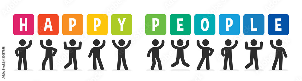 Group of young people holding Happy People text sign banner. Vector illustration Group of young people holding Happy People text sign banner. Vector illustration