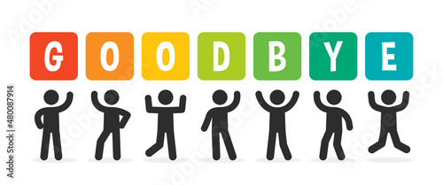 People holding Goodbye message banner.