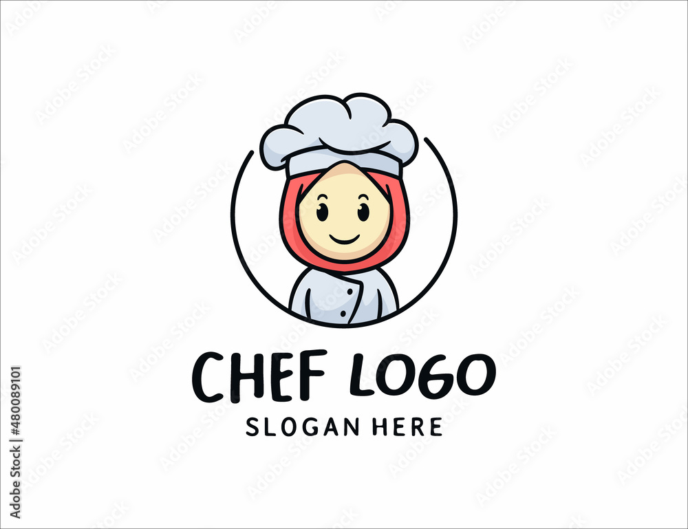 Cute women chef muslim logo template