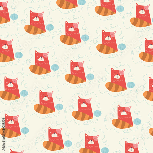 Hand drawn seamless pattern abstract cute cat cartoon premium vector 
for kids and baby. Print on t shirts, fabric, linen, textile and wallpaper background