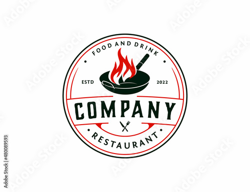 Vintage Asian wok restaurant logo design