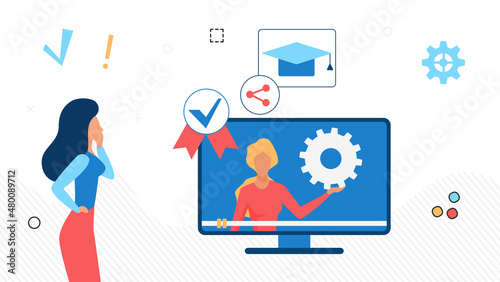 Online remote learning course on digital platform. Educational training webinar mentor speaker