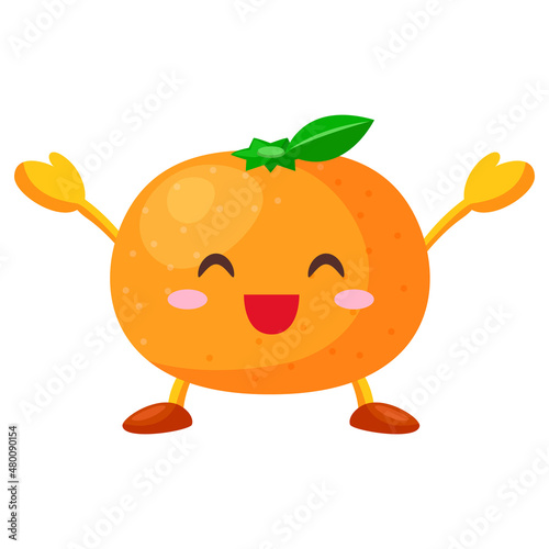両手を挙げて喜ぶかわいいみかんのキャラクターのイラスト