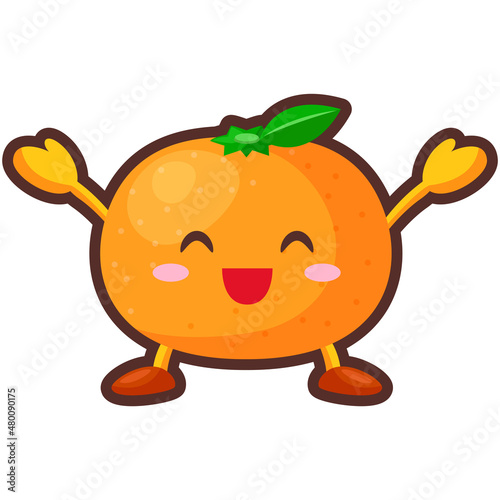 両手を挙げて喜ぶかわいいみかんのキャラクターのイラスト
