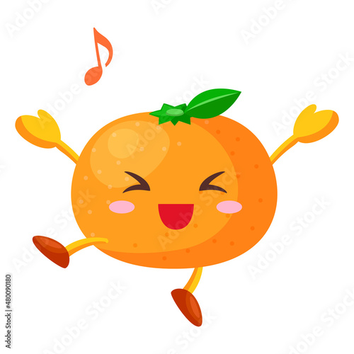 とても喜んでいるかわいいみかんのキャラクターのイラスト