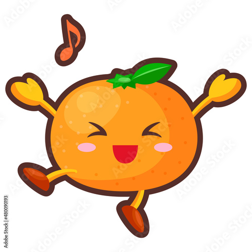 とても喜んでいるかわいいみかんのキャラクターのイラスト