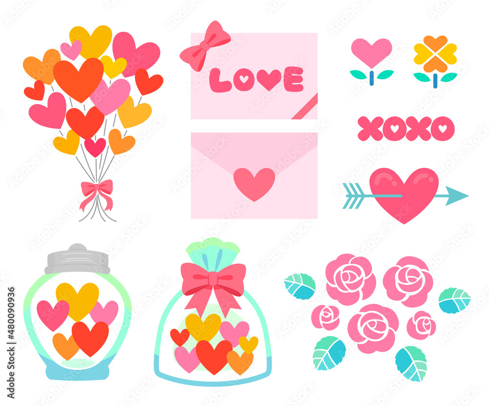 A set of vector illustrations of Valentine's Day with lots of cute hearts.
