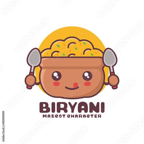 vector biryani cartoon mascot, traditional indian food illustration, suitable for, logos, prints, stickers, etc