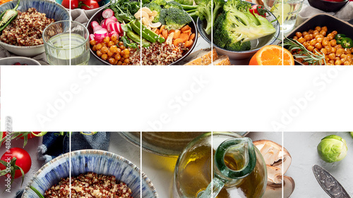 Collage made of fresh and healthy vegan dishes.