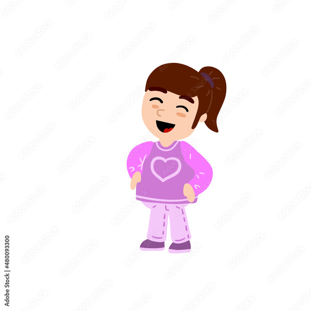 Pretty Little Girl. Happy child. Cute Character in pink clothes.