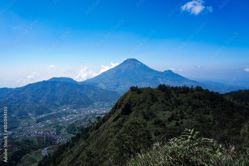 photo from the hill to the dashing mountain in Indonesia