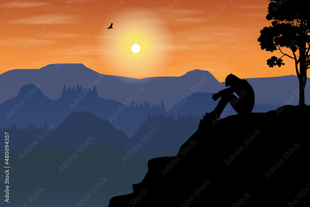 man and mountain view silhouette