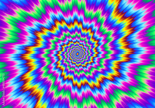 Pulsing fiery spirals. Optical illusion of movement.