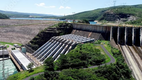 Famous Furnas hydroeletric dam for energy generation. Panorama landscape of brazilian artificial lake of Capitolio state of Minas Gerais. photo