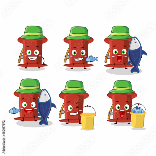 A fisherman red push pin cartoon picture catch a big fish