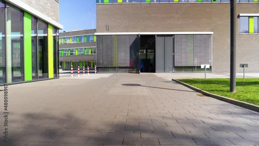 Camera moves to entrance of work place in Hochschule Rhein Waal Germany Camera moves to entrance of work place in Hochschule Rhein Waal Germany