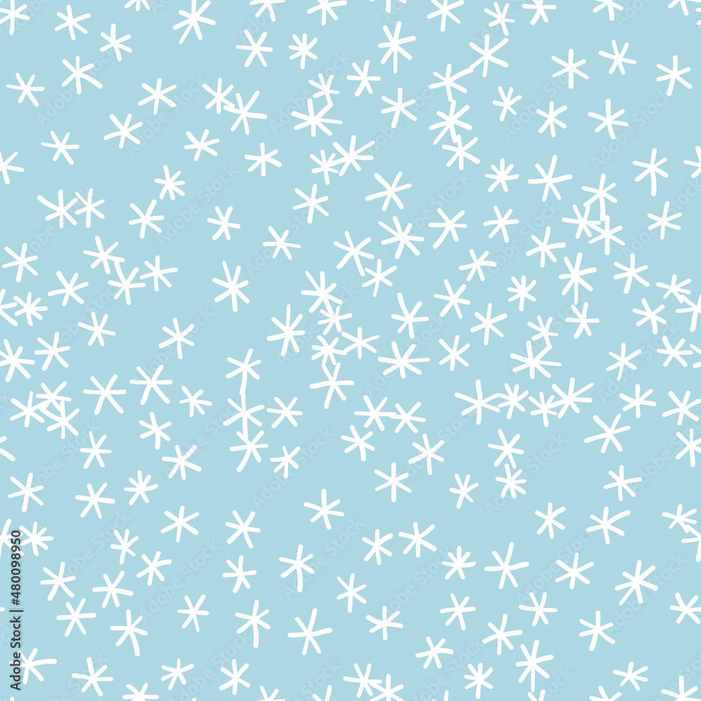 Winter seamless pattern with white snowflakes on blue background. Vector illustration for fabric, textile wallpaper, posters, gift wrapping paper. Christmas vector illustration. Winter seamless pattern with white snowflakes on blue background. Vector illustration for fabric, textile wallpaper, posters, gift wrapping paper. Christmas vector illustration.