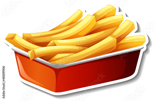 French fries in paper tray in cartoon style