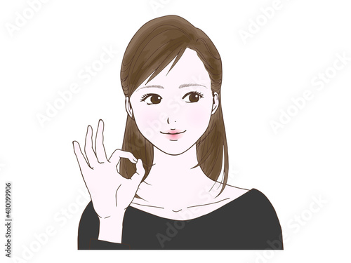 セミロングの女性_オッケー_横目
