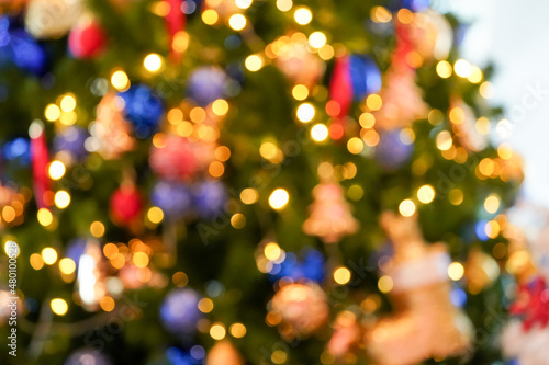 Colourful & Beautiful Blurry circle bokeh, out of focus background in the Christmas concept and theme.