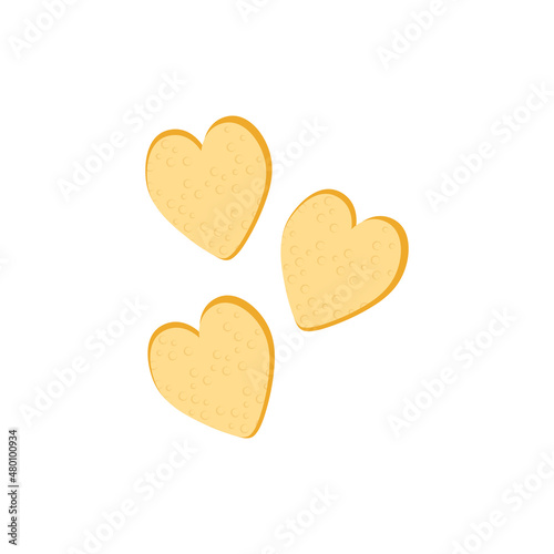 Heart shaped cookies. Sweet snack. Festive dessert. clip-art isolated on white background. Symbol of love. Sticker, decal, Valentine's Day decor. Vector illustration, hand drawn, doodle