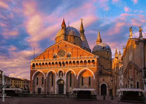 Stunning view of Saint Anthony Basilica in sunset light, Padua, Veneto, Italy