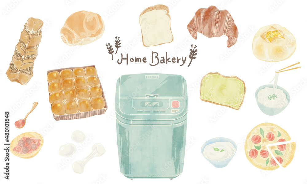 ホームベーカリーで作れるパン手描き水彩イラスト Stock Vector Adobe Stock