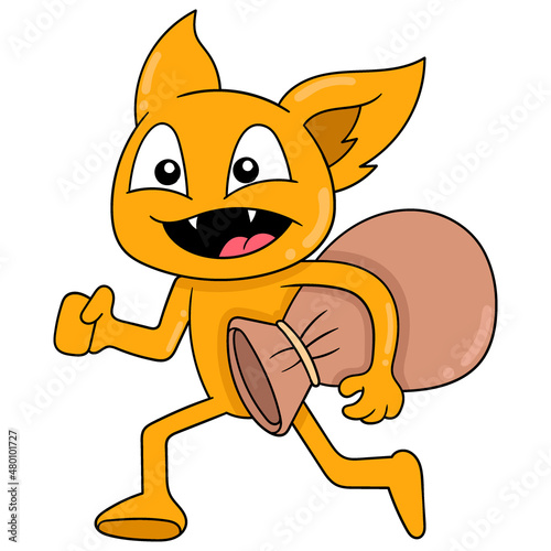 thieving cat carrying a sack full of valuables, doodle icon image kawaii