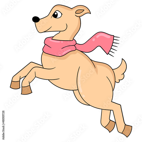 a jumping deer wearing a scarf around his neck, doodle icon image kawaii