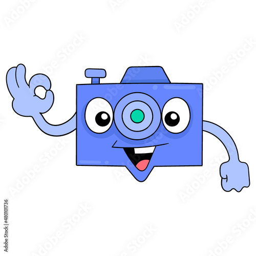 digital camera smiling face greeting, doodle icon image kawaii