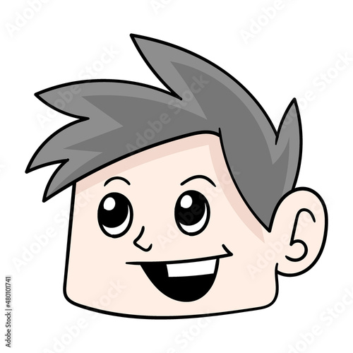 handsome faced boy smiling happily, doodle icon drawing
