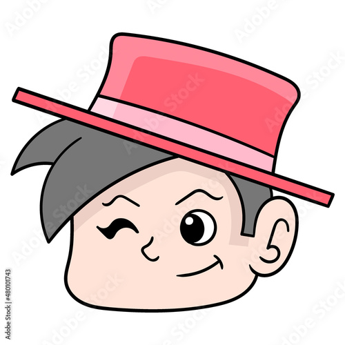 handsome smiling boy wearing a red hat, doodle icon drawing