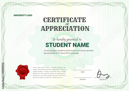 Certificate or diploma template with guilloche style in vector illustration.