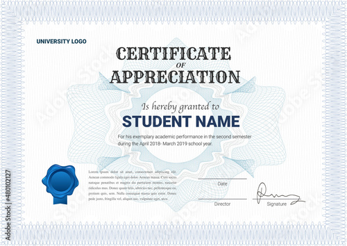 Certificate or diploma template with guilloche style in vector illustration.