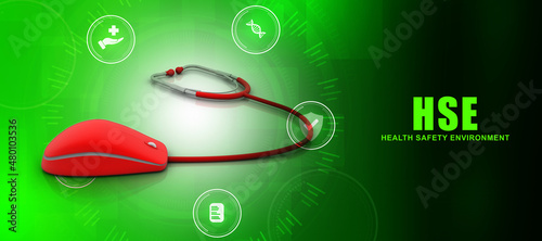 3d rendering stethoscope connected computer mouse with syrinje
