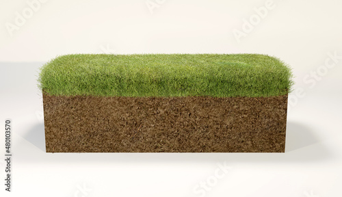 abstract background of mockup terrain floor with dirt and grass, 3D illustration rendering