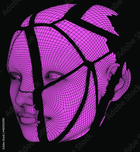 3D wireframe of a human head. Concept for Artificial intelligence and Neural Networks themes.