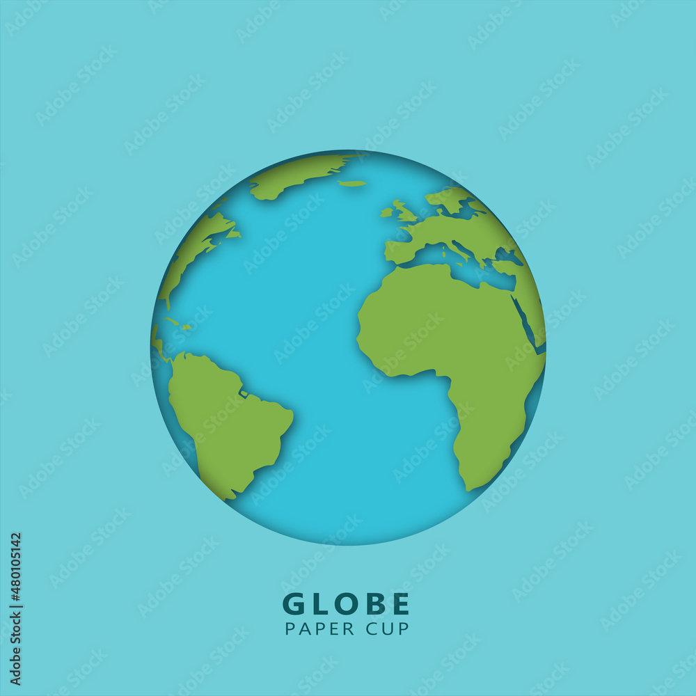 Paper cut flat planet Earth icon. Vector illustration for web banner, web and mobile, infographics. Paper cut card pin icon