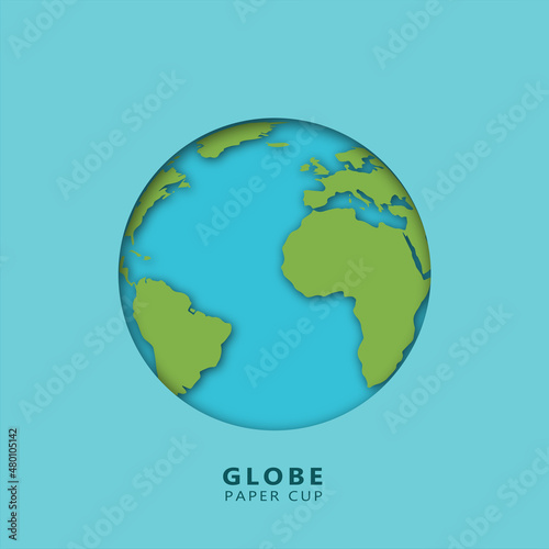 Paper cut flat planet Earth icon. Vector illustration for web banner, web and mobile, infographics. Paper cut card pin icon