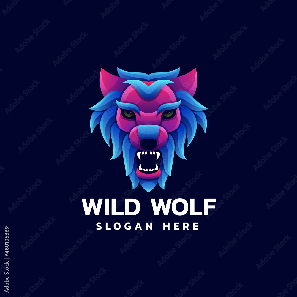 Vector Logo Illustration Wild Wolf Gradient Colorful Style.