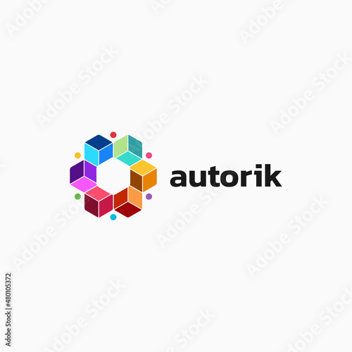 Vector Logo Illustration Hexagon Simple Colorful Style.