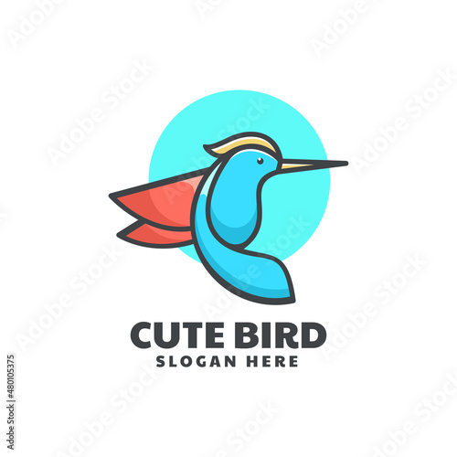 Vector Logo Illustration Cute Bird Simple Mascot Style.