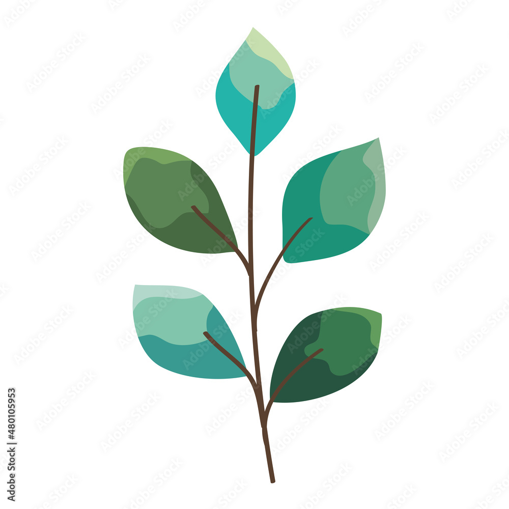 Obraz premium watercolor green leaves in branch