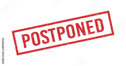 Postponed red grunge rubber stamp. Postpone sign sticker. Grunge vintage square label. Vector illustration on white background.