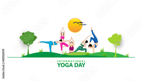 21 June- international yoga day  woman in yoga body posture. Vector