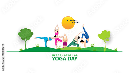 21 June- international yoga day, woman in yoga body posture. Vector