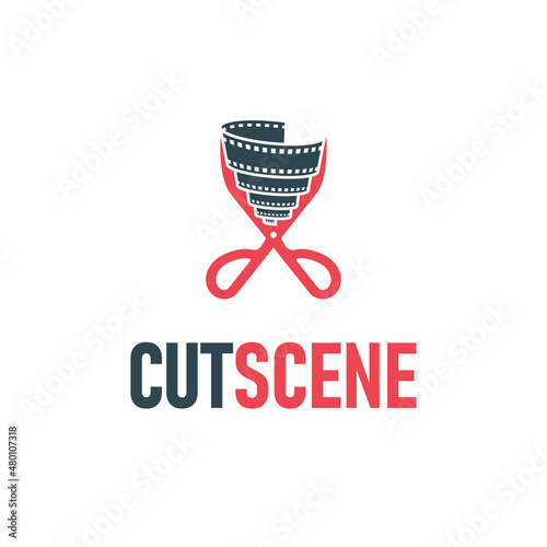 Movie Film roll editor or cut scene logo design vector